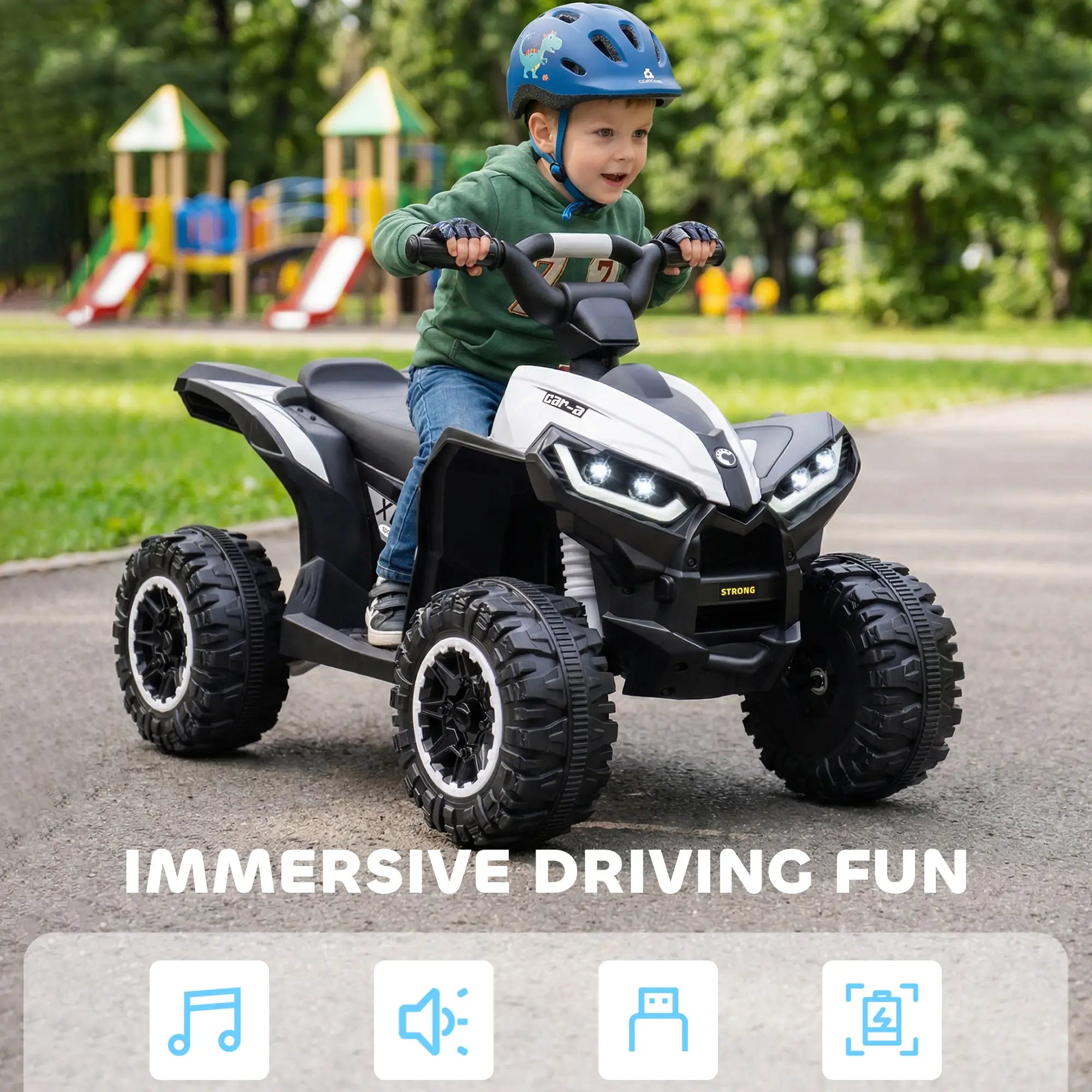 Kids 4 Wheeler Quad with Music, Headlights, High Low Speed, White Electric Toy Cars at Gallery Canada