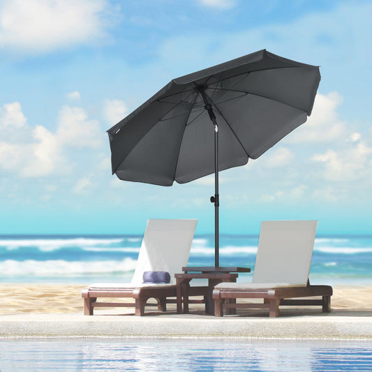 6ft Beach Umbrella, Outdoor Sun Shade Parasol with Push Button Tilt, Ruffled UV50+ Vented Canopy, Dark Grey - Gallery Canada