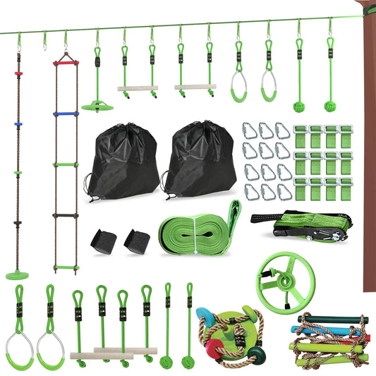 Kids Obstacle Course, 10-Piece Slackline Kit With Monkey Bars Gym Sets & Swings Green at Gallery Canada