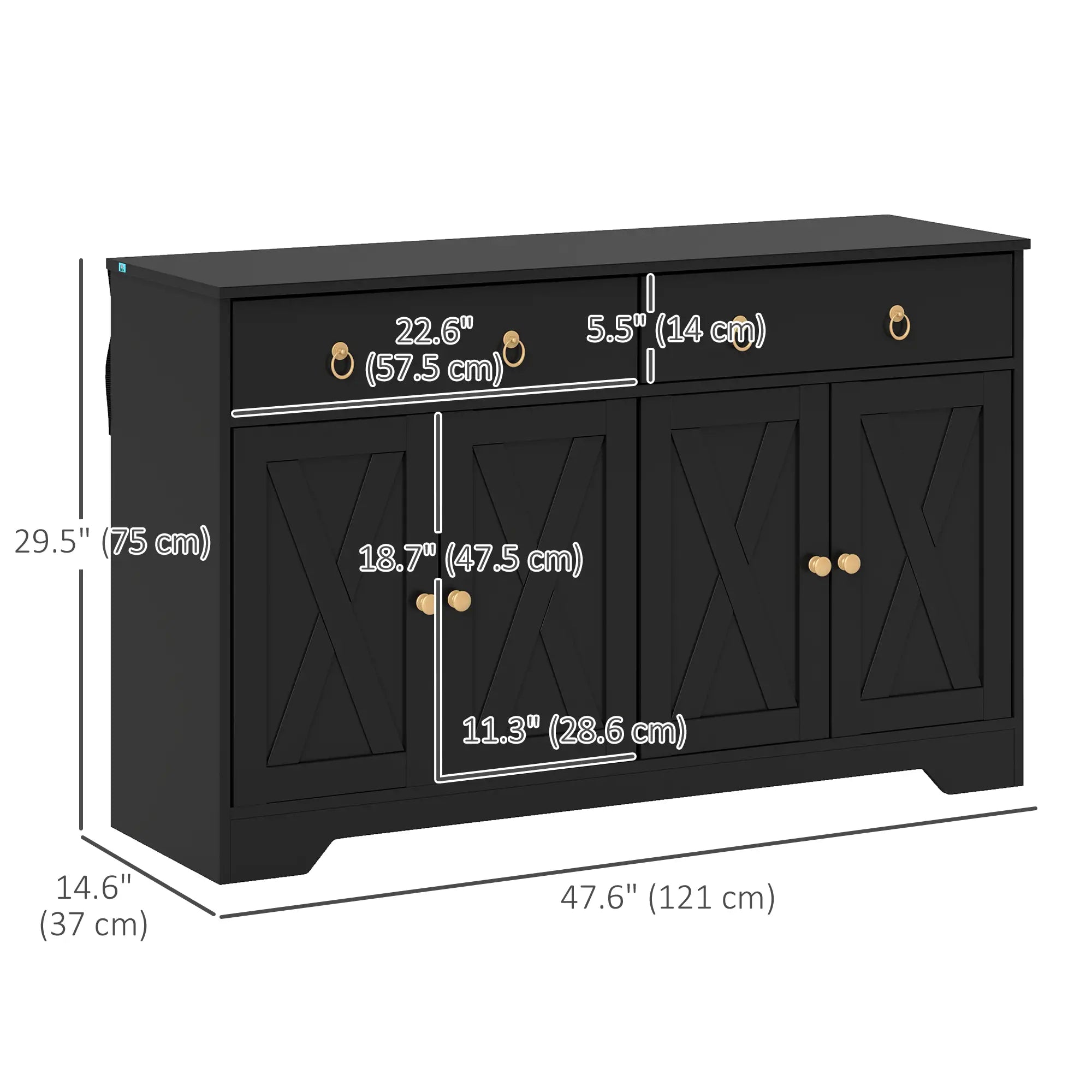 Sideboard Cabinet, 2 Drawers, 4 Barn Doors, 2 Adjustable Shelves, Black Bar Cabinets at Gallery Canada