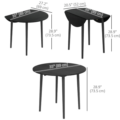 Folding Round Drop Leaf Dining Table, Wood Legs, Distressed Black, Black Bar Tables & Dining Tables at Gallery Canada