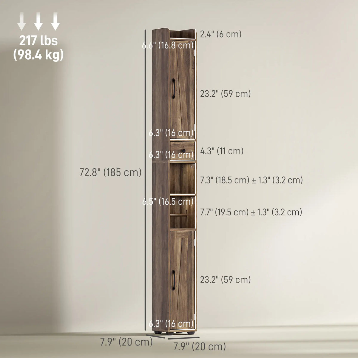 Narrow Bathroom Cabinet, Tall Storage with Barn Doors, Drawer, Adjustable Shelves, Wood Grain, Brown Bathroom Cabinets at Gallery Canada