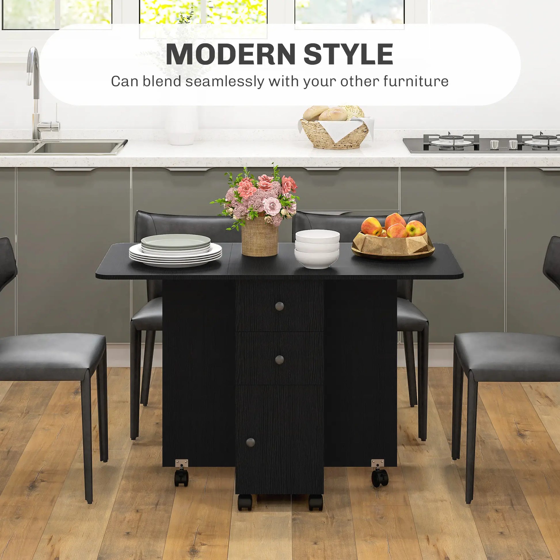 Drop Leaf Dining Table, Mobile Folding Table on Wheels, Black Bar Tables & Dining Tables at Gallery Canada