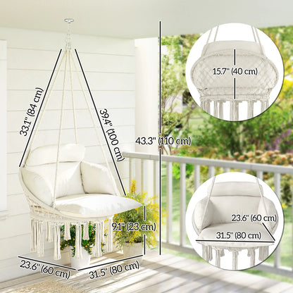 Boho Hammock Chair Swing with Cushion, Chain, Steel Frame, Cream Hammock Swings at Gallery Canada