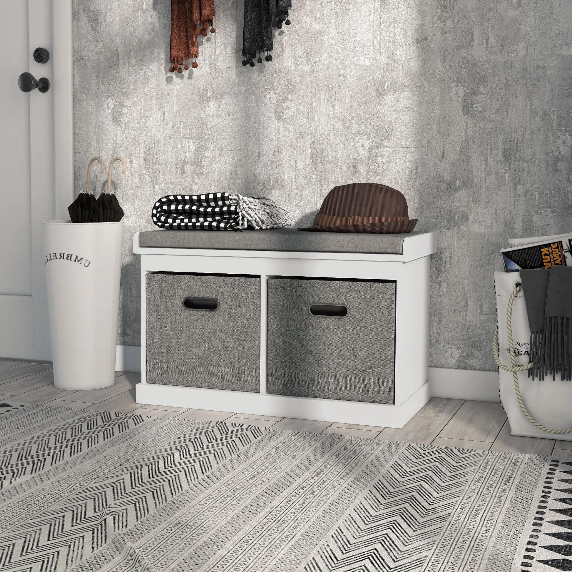 Shoe Storage Bench with Seat, 2 Fabric Drawers, White Shoe Storage Cabinets & Racks at Gallery Canada