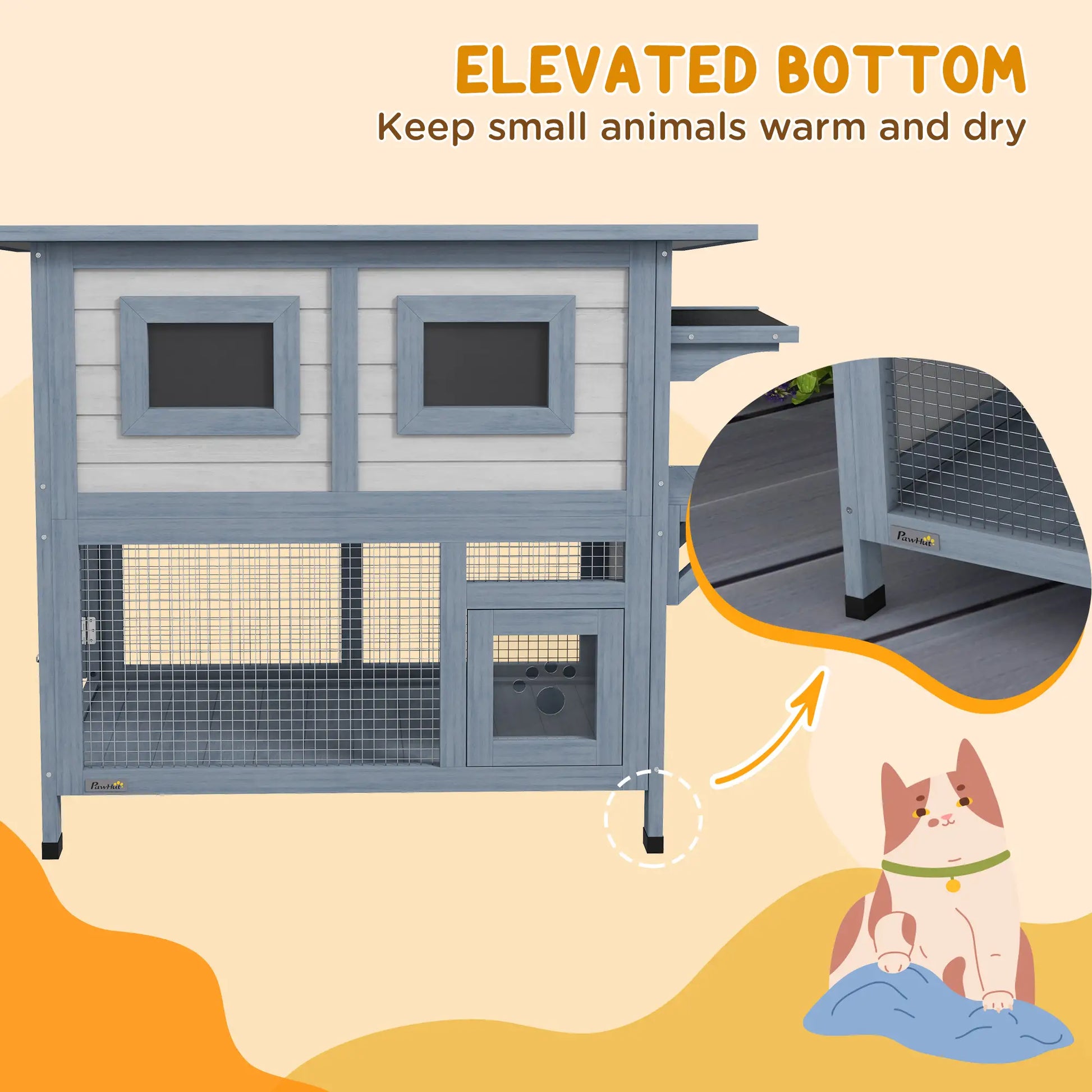 2 Tier Outdoor Cat House, Escape Door, Jump Platform, Light Grey Cat Houses at Gallery Canada