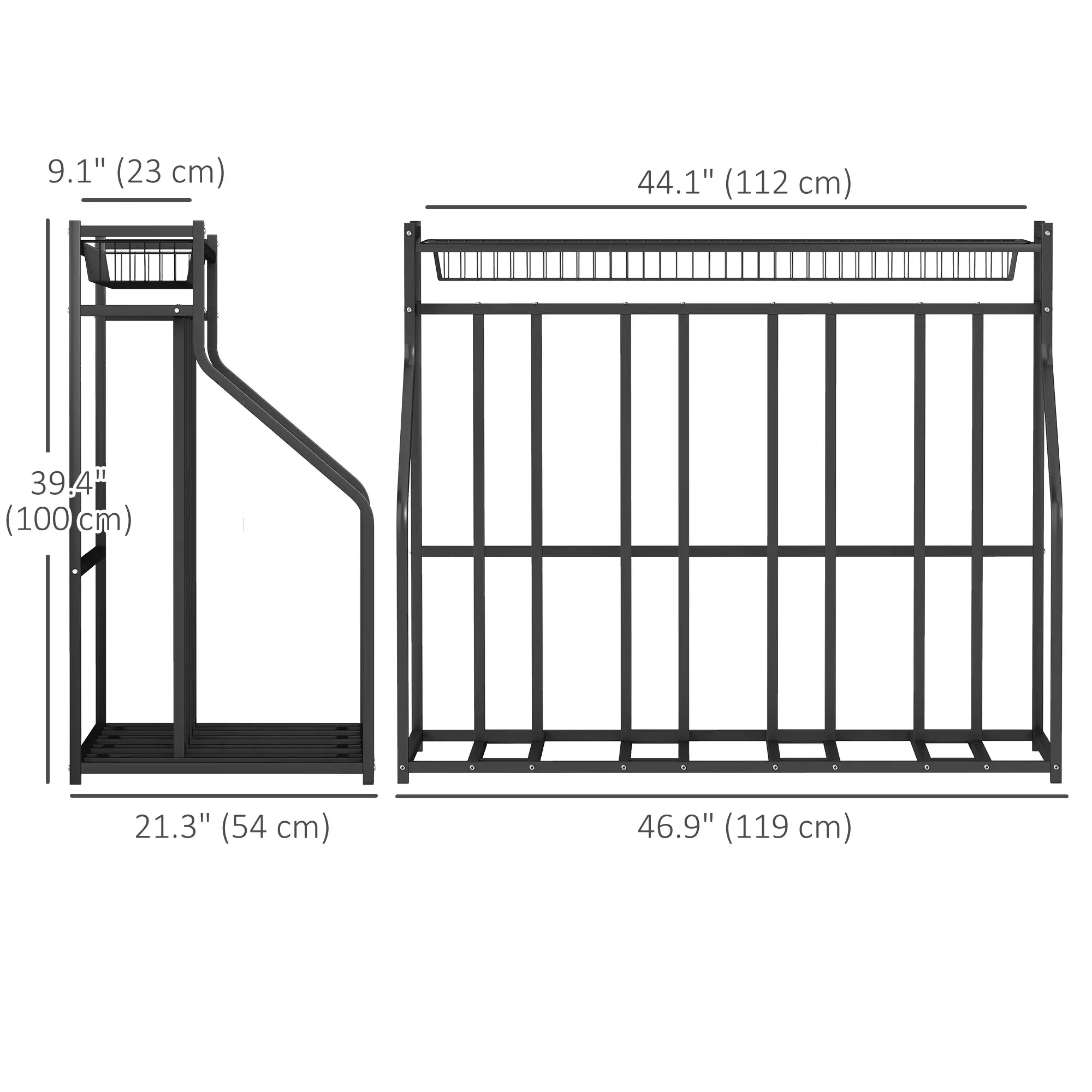 4 Bike Stand, Metal Floor Storage Rack with Basket, Hooks, Black Bike Parking Stands at Gallery Canada
