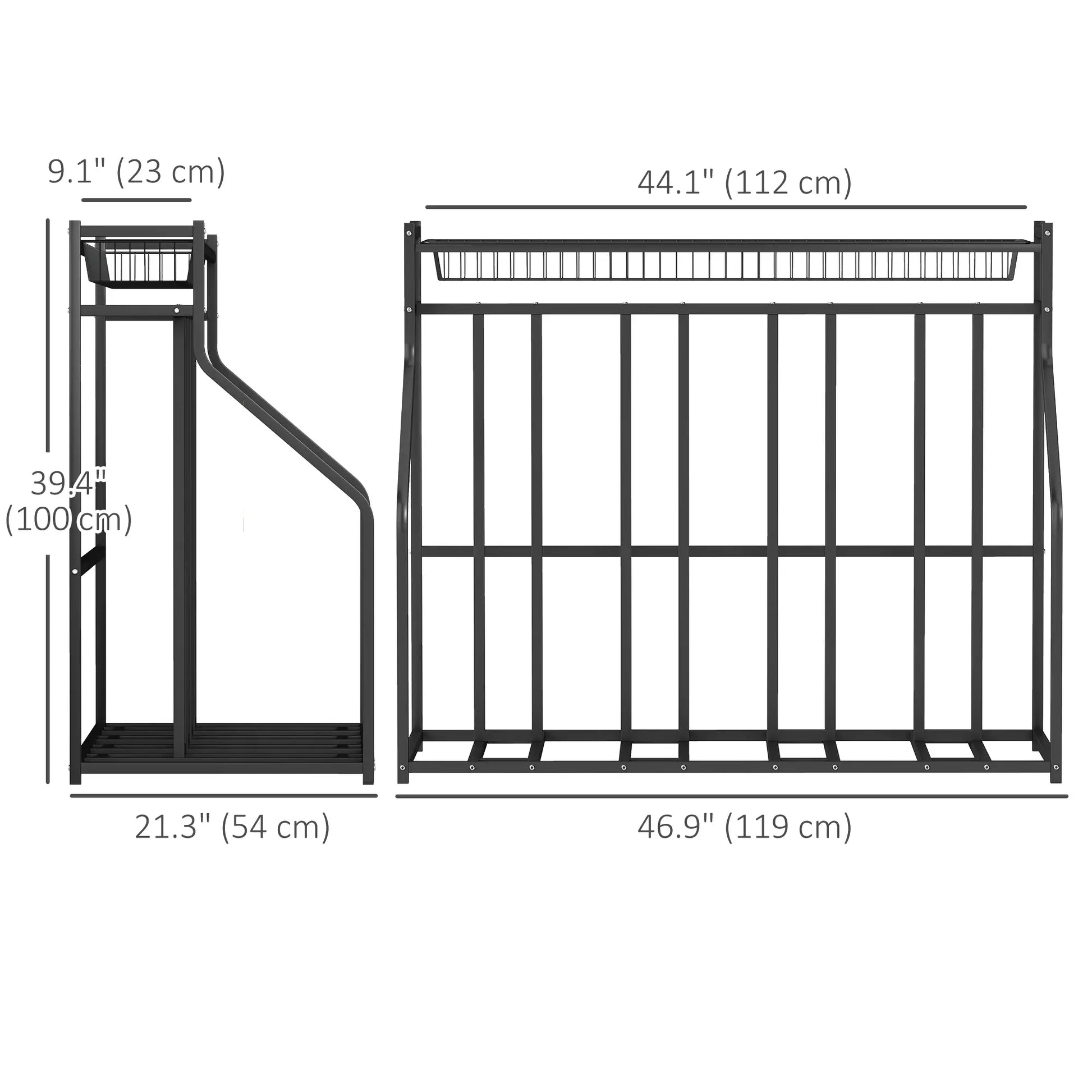 4 Bike Stand, Metal Floor Storage Rack with Basket, Hooks, Black Bike Parking Stands at Gallery Canada