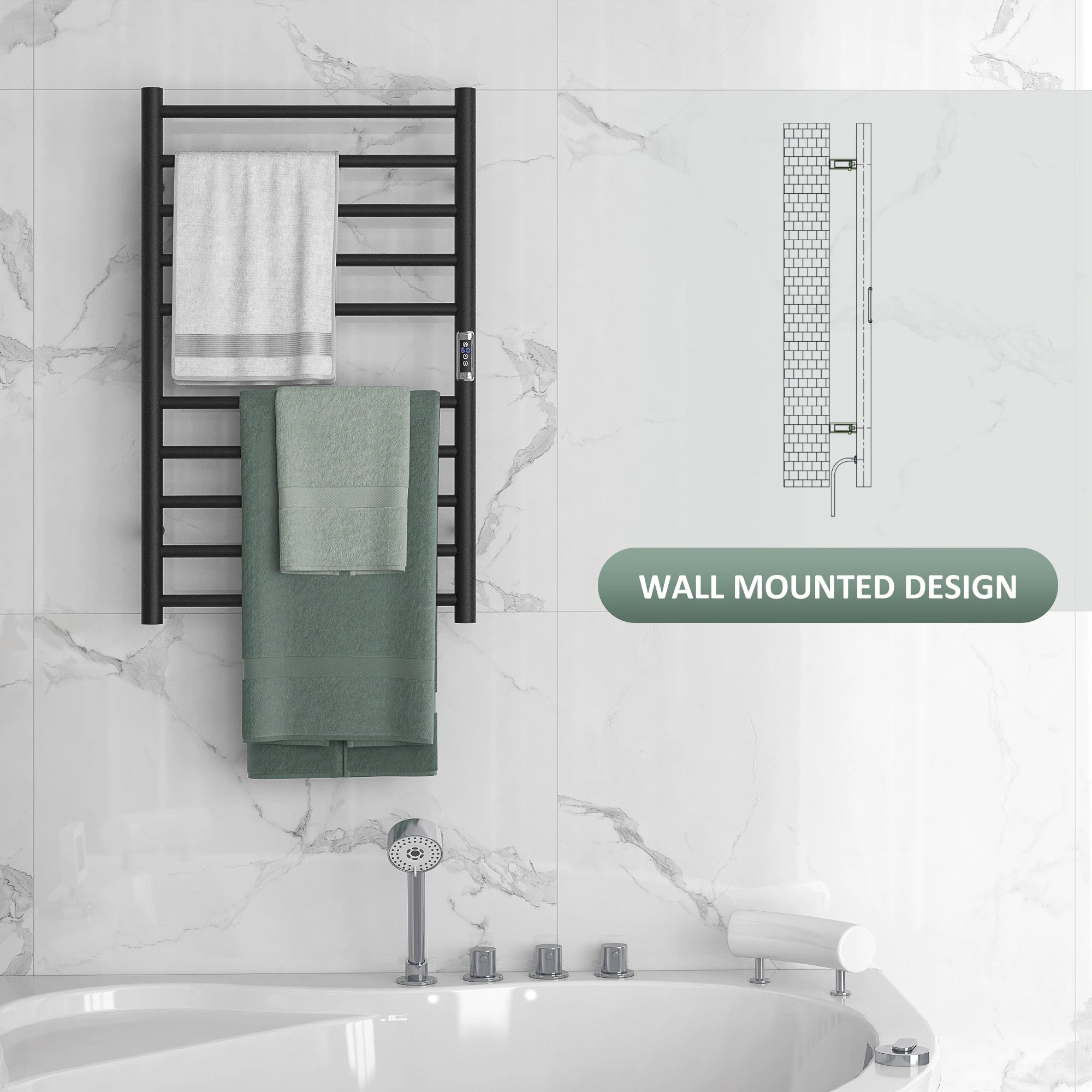 Wall Mounted Heated Towel Rack, 10-Bar Electric Warmer, Adjustable Temperature Bath Accessories at Gallery Canada