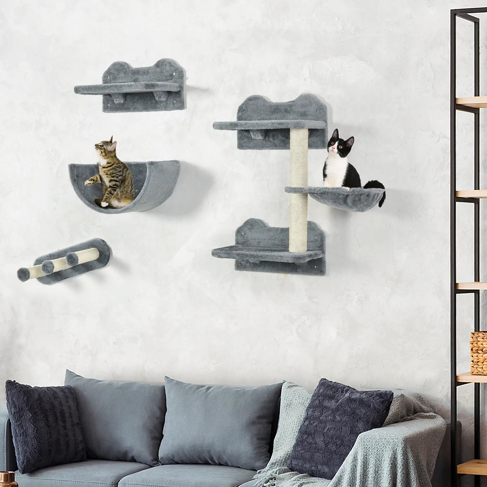 Cat Wall Shelves, 3PCs with Hammock, Scratching Post, Grey Cat Climbing Wall at Gallery Canada