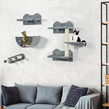 Cat Wall Shelves, 3PCs with Hammock, Scratching Post, Grey Cat Climbing Wall at Gallery Canada