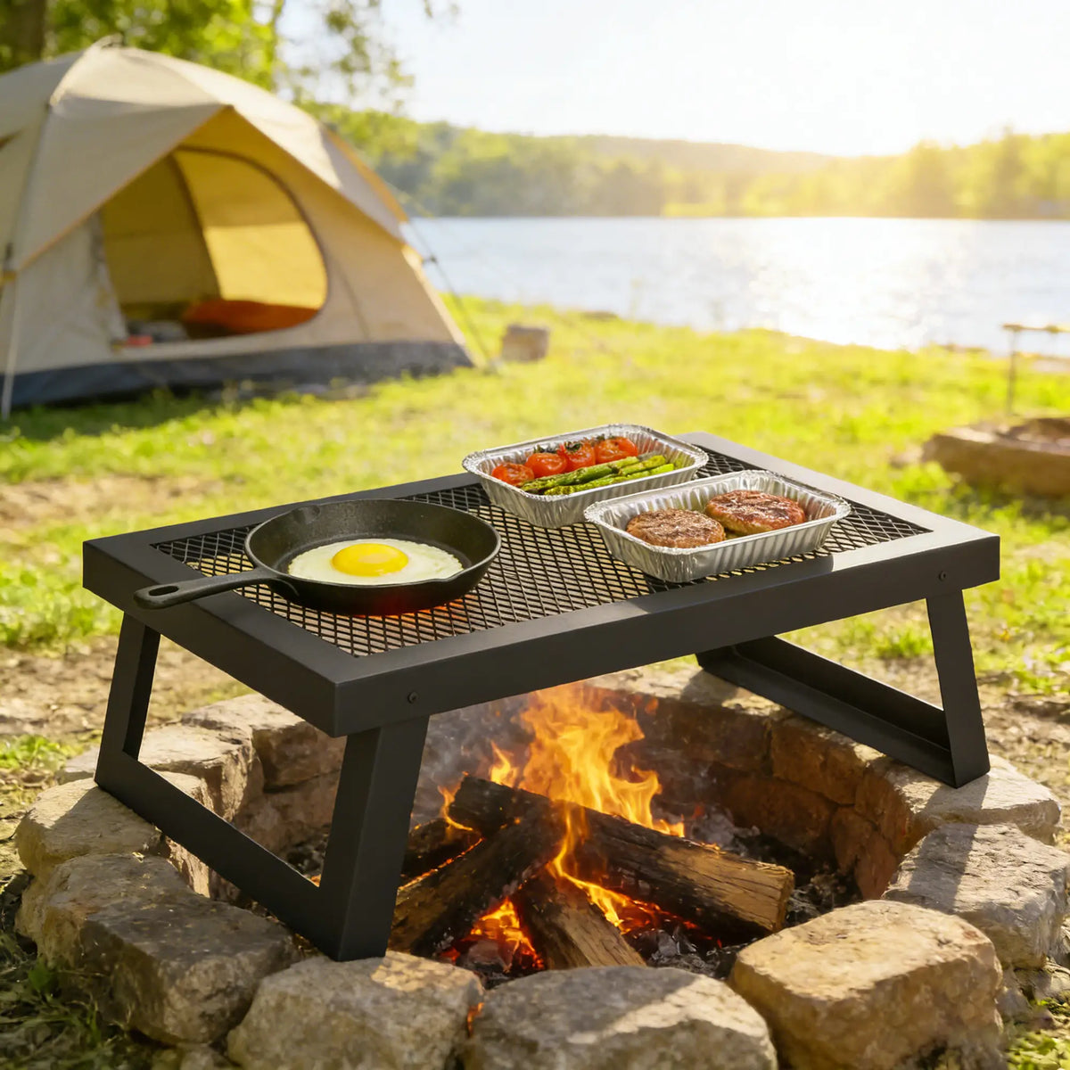 22" x 12" Folding Campfire Grill, Heavy Duty Carbon Steel, Black Charcoal BBQ Grils at Gallery Canada