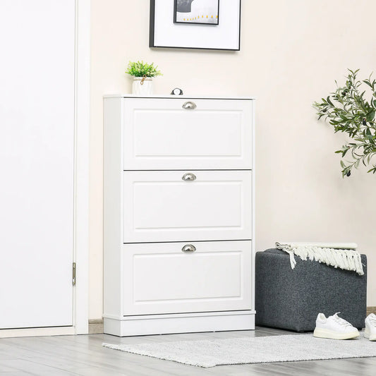 Shoe Cabinet, 3 Flip Drawers, Narrow, Holds 12 Pairs, White Shoe Storage Cabinets & Racks White at Gallery Canada