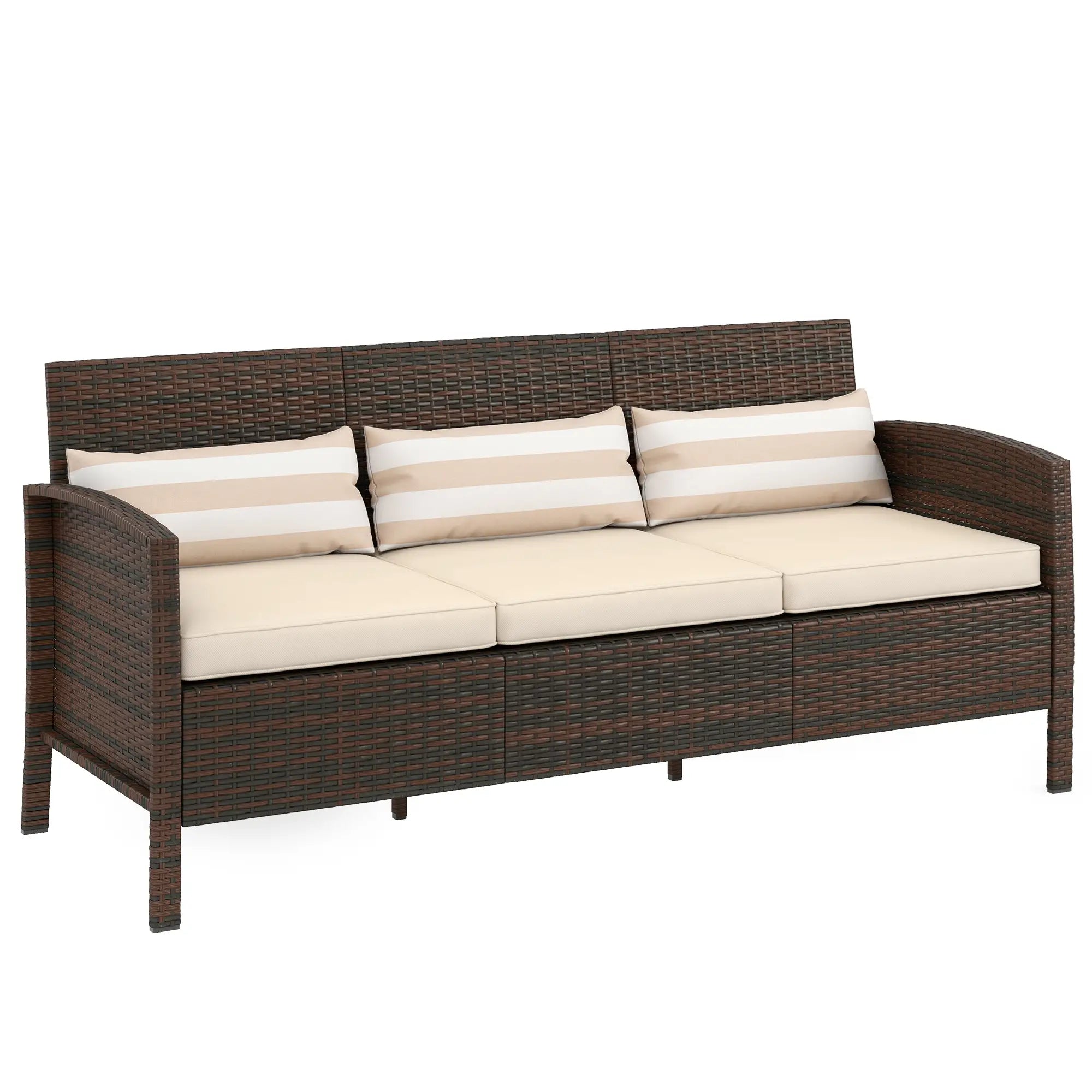 3-Seater Wicker Sofa, PE Rattan Outdoor Couch, Removable Cushions, Brown Patio Furniture Sets at Gallery Canada