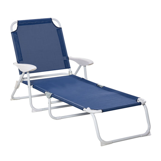 Outdoor Lounge Chair, Patio Garden Folding Chaise Lounge Sun Beach Reclining Tanning Chair with 4-Level Adjustable Backrest, Blue - Gallery Canada