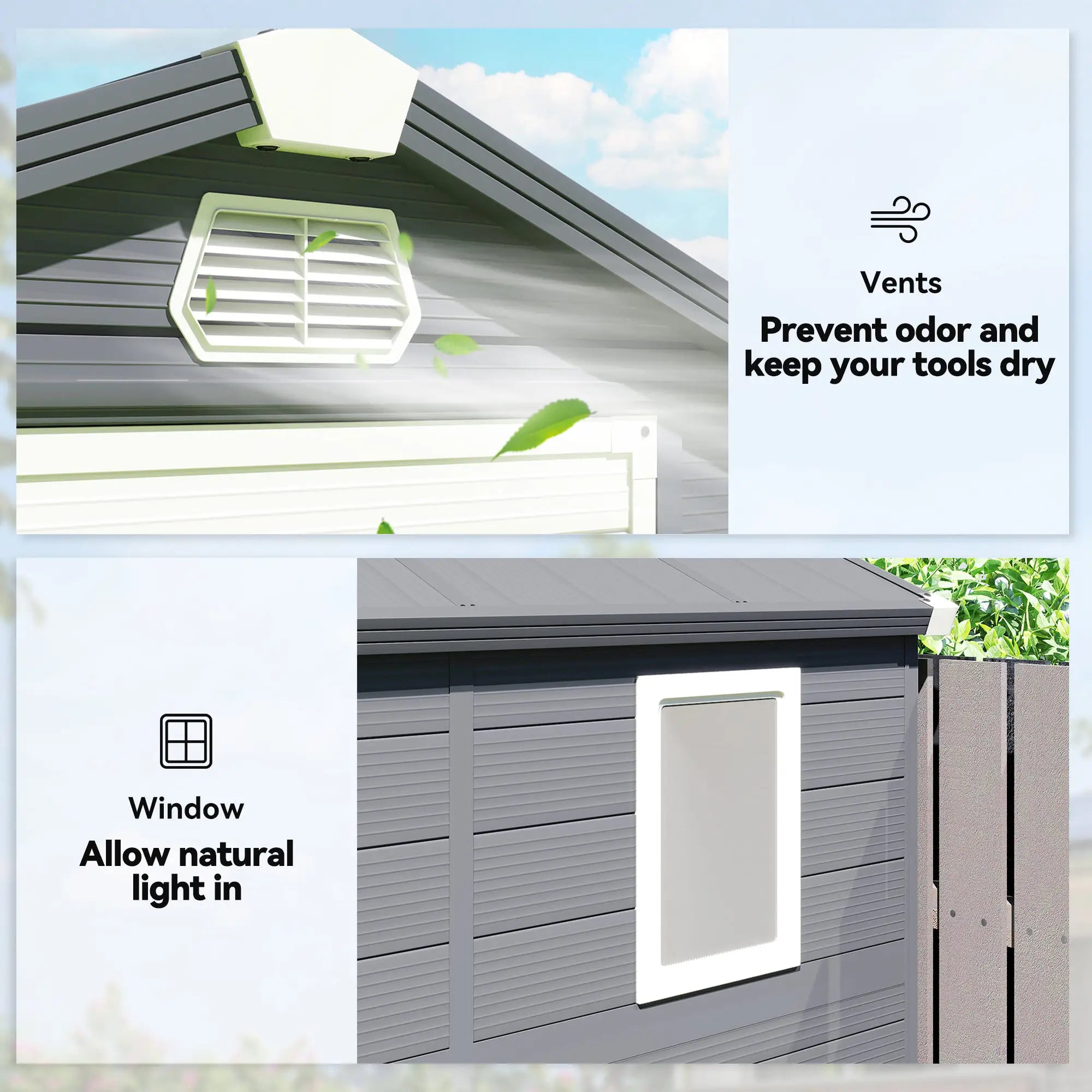 4.5' x 6' Plastic Garden Storage Shed, Latch Door, Vents, Dark Grey Sheds at Gallery Canada