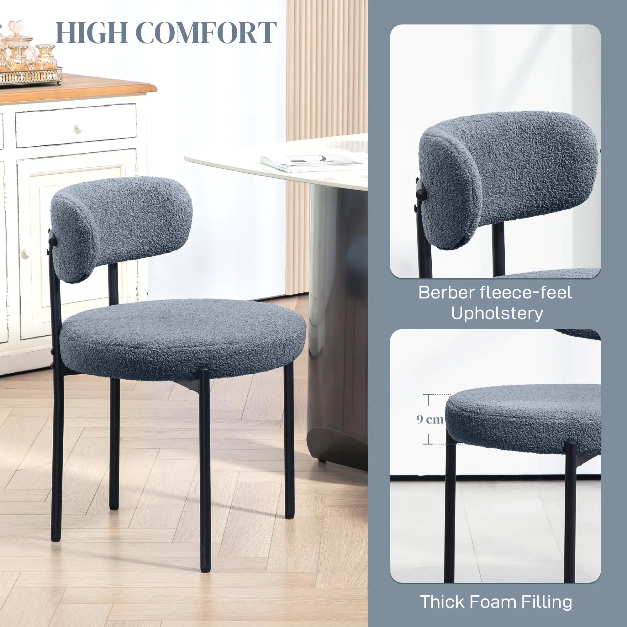 4 Pc Kitchen Chairs, Modern Dining, Berber Fleece Upholstery, Steel Legs, Grey Dining Chairs at Gallery Canada