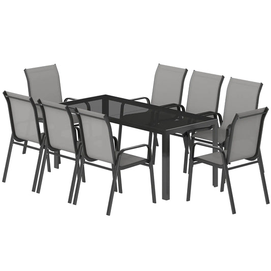 9 Piece Patio Set, Stackable Chairs, Glass Top, Light Grey Outdoor Dining Sets Light Grey, Black at Gallery Canada