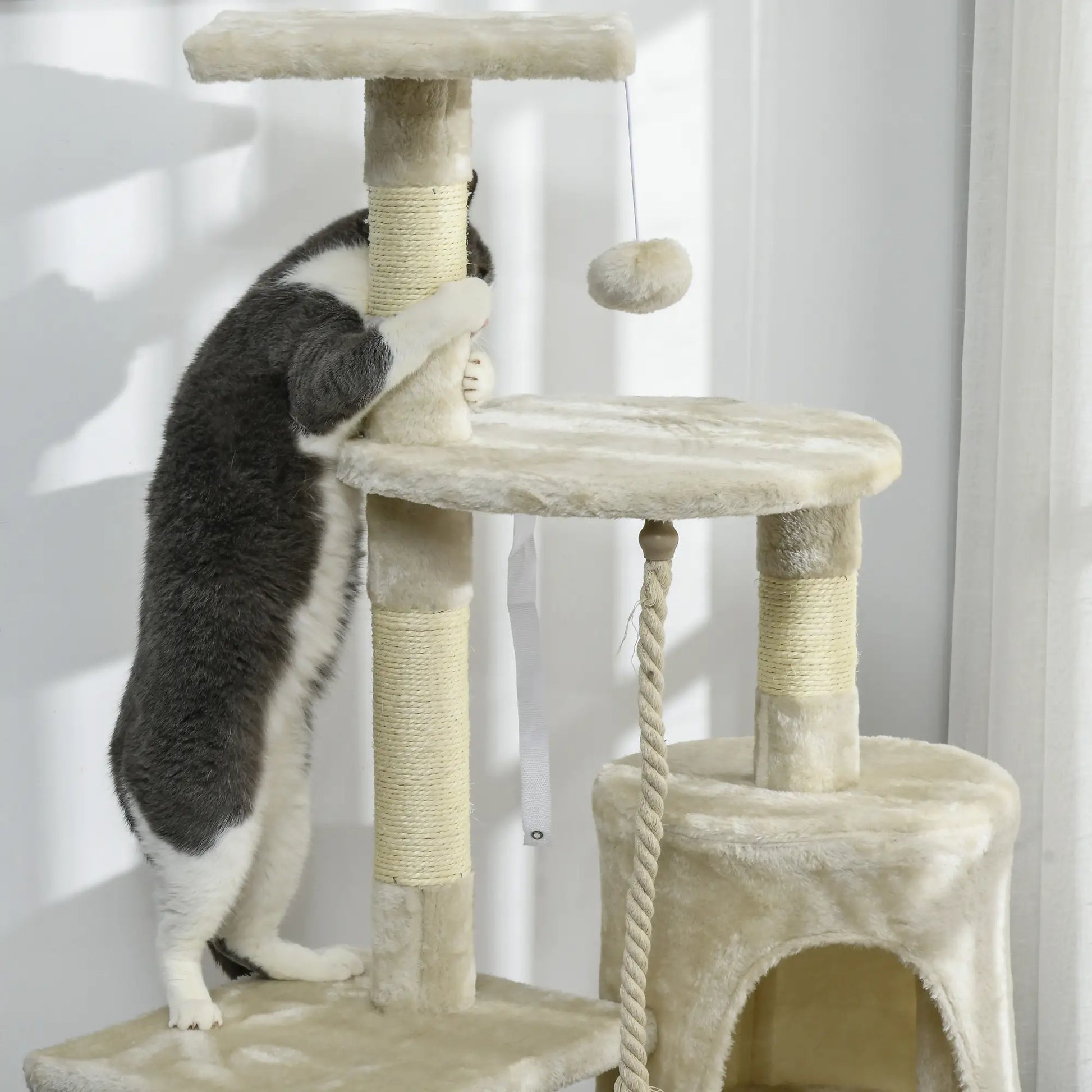 46" Scratching Cat Tree, Multi Level Activity Center, Kitty Condo, Beige Cat Posts at Gallery Canada