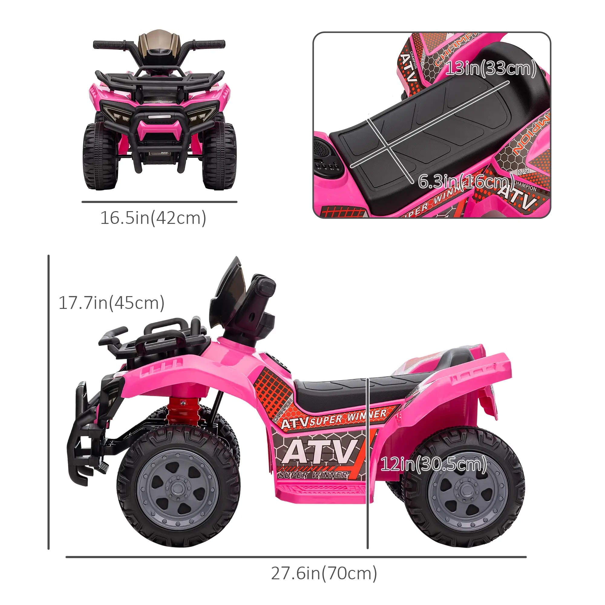 6V Kids ATV Quad, 4 Wheeler Electric Ride-On Car, Ages 18-36 Months, Pink Electric Toy Cars at Gallery Canada