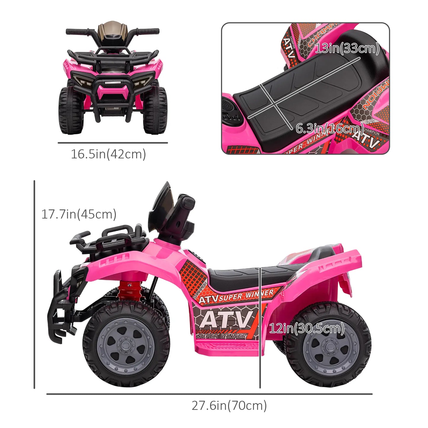 6V Kids ATV Quad, 4 Wheeler Electric Ride-On Car, Ages 18-36 Months, Pink Electric Toy Cars at Gallery Canada