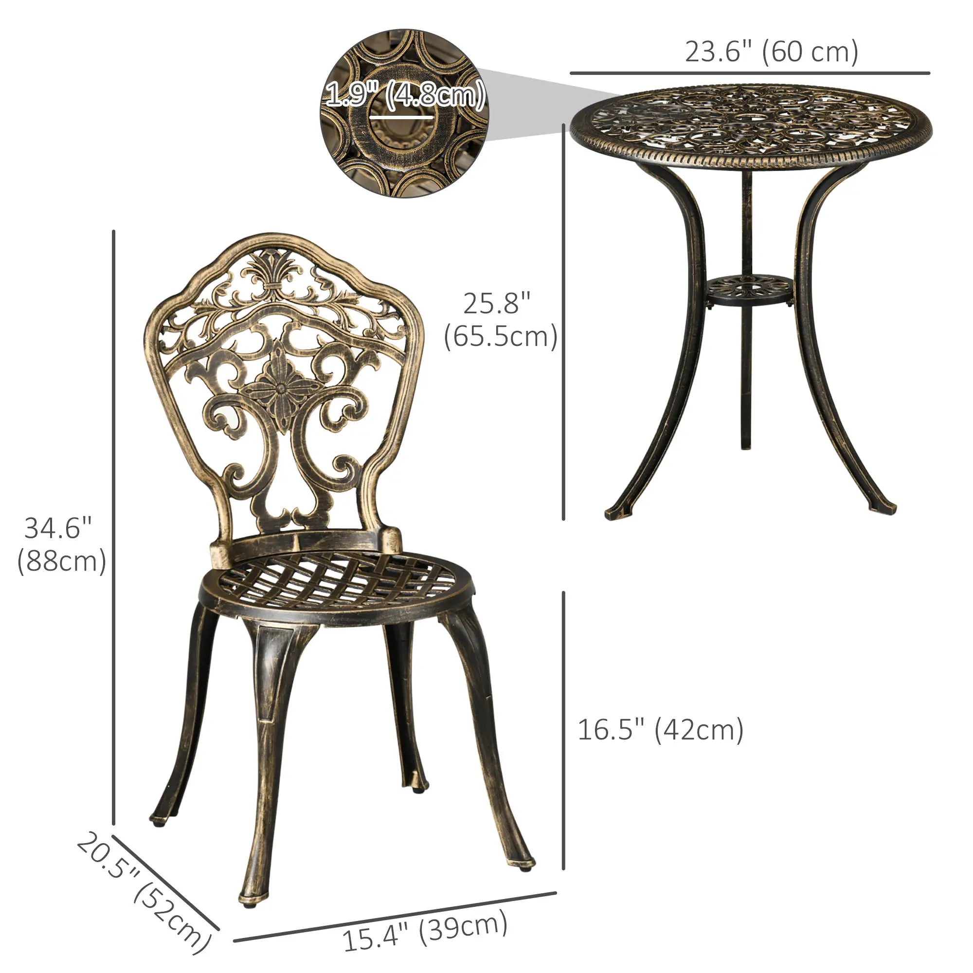 Garden Bistro Set 3 Piece, 2 Chairs & Table, Bronze Bistro Sets at Gallery Canada
