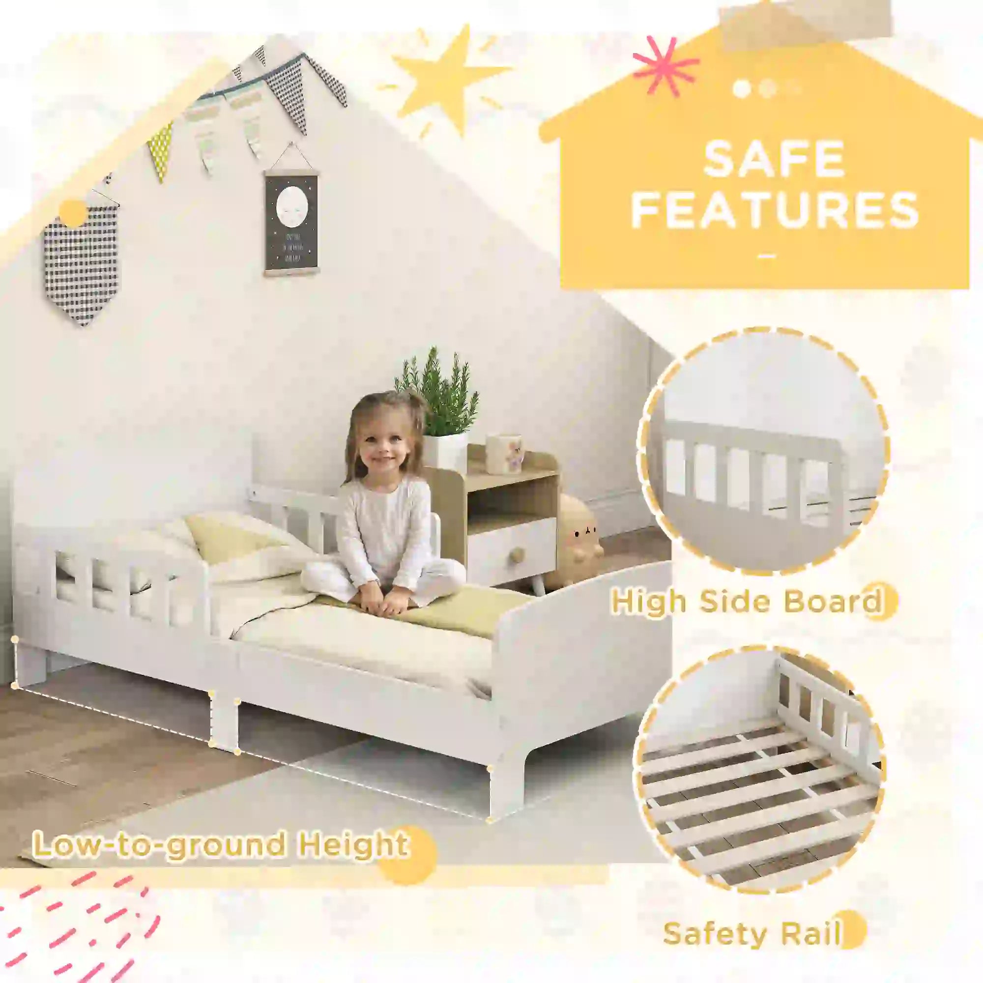Toddler Bed with Safety Rails, Kids Bed Frame, White Kids Bedroom Furniture at Gallery Canada