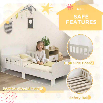 Toddler Bed with Safety Rails, Kids Bed Frame, White Kids Bedroom Furniture at Gallery Canada