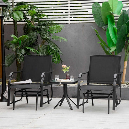 3 Piece Patio Glider Set, Breathable Mesh Seat, Glass Top Table, Black Outdoor Gliders at Gallery Canada