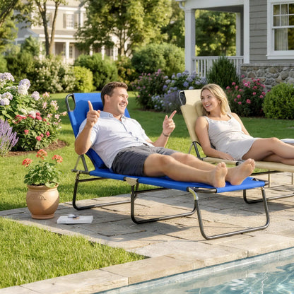 Folding Outdoor Lounge Chair, Portable, 4-Position Adjustable, Blue Lounger Chairs at Gallery Canada
