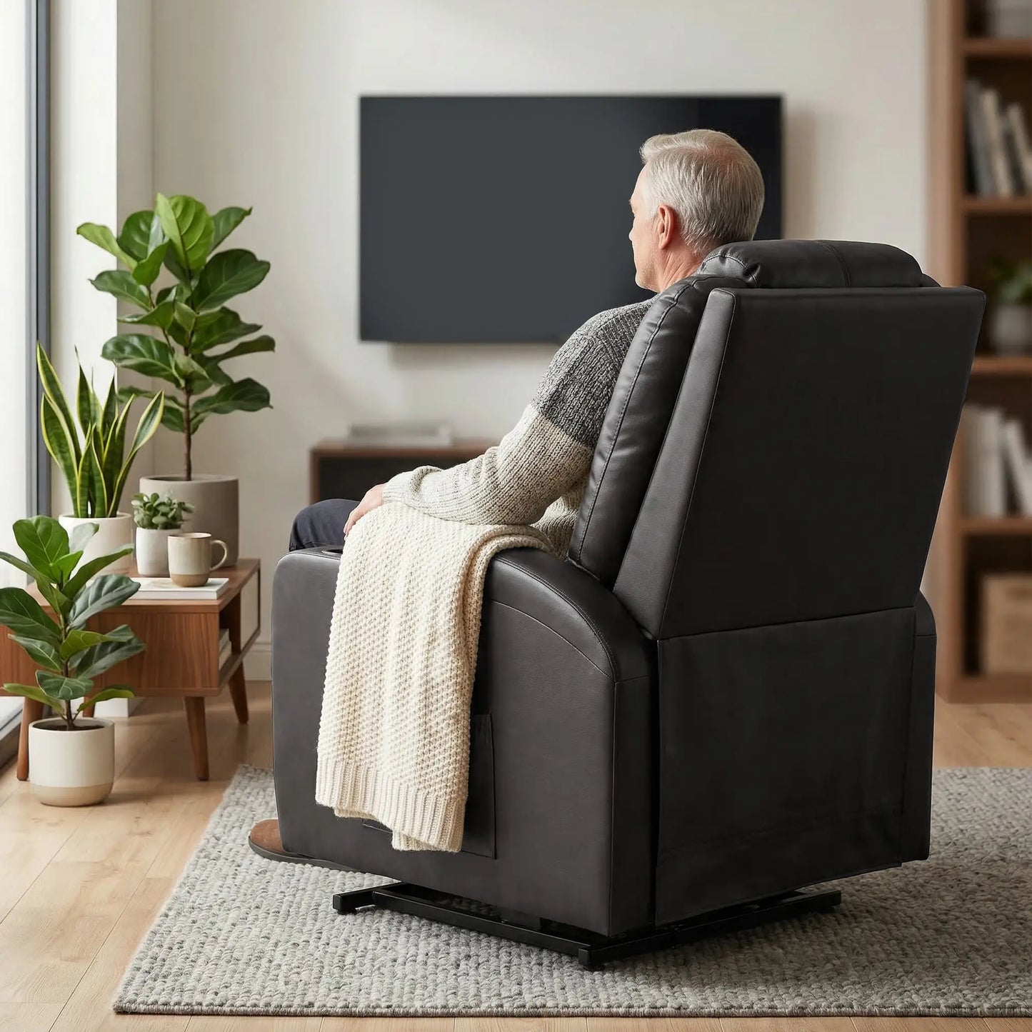Power Lift Recliner Chair for Elderly, PU Leather, Black Electric Power Lift Chairs at Gallery Canada