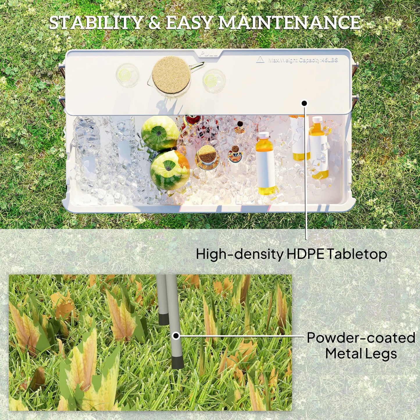 3.5ft Folding Ice Cooler Table with Drain, 2-Tier, Outdoor, White Picnic Tables & Camping Chairs at Gallery Canada