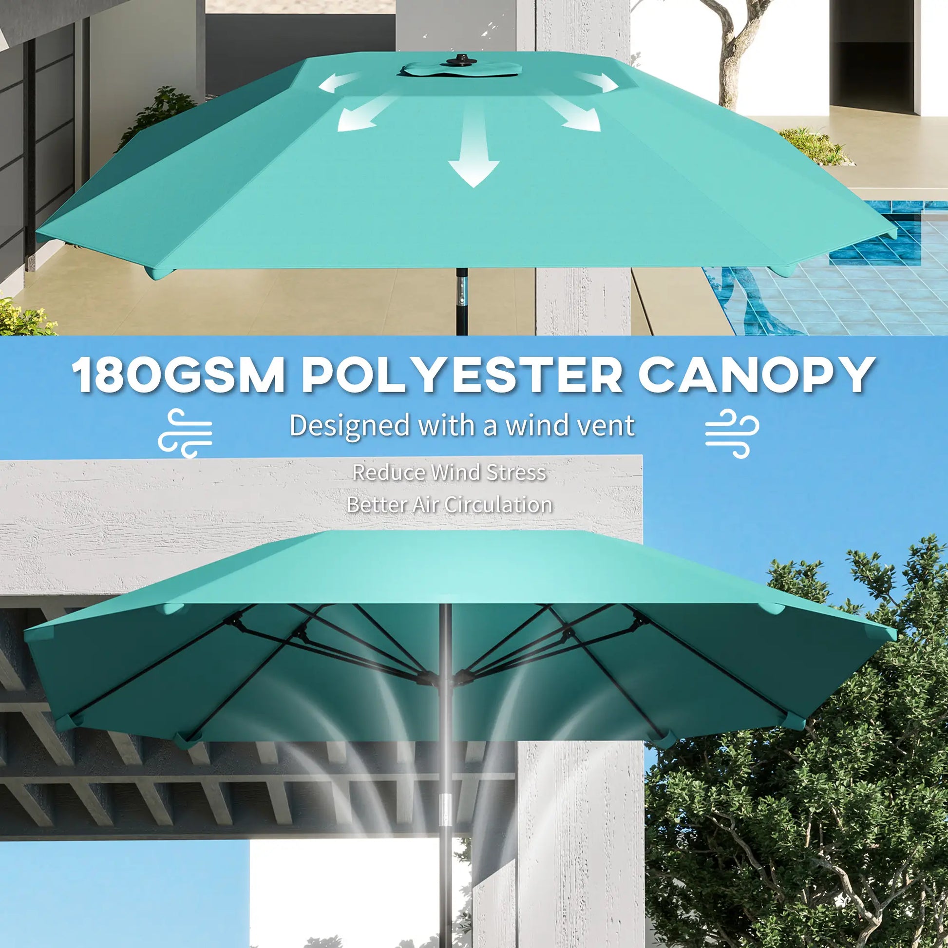 7.6FT Aluminum Patio Umbrella, 8 Ribs, Crank Tilt, Sky Blue Sun Umbrellas at Gallery Canada