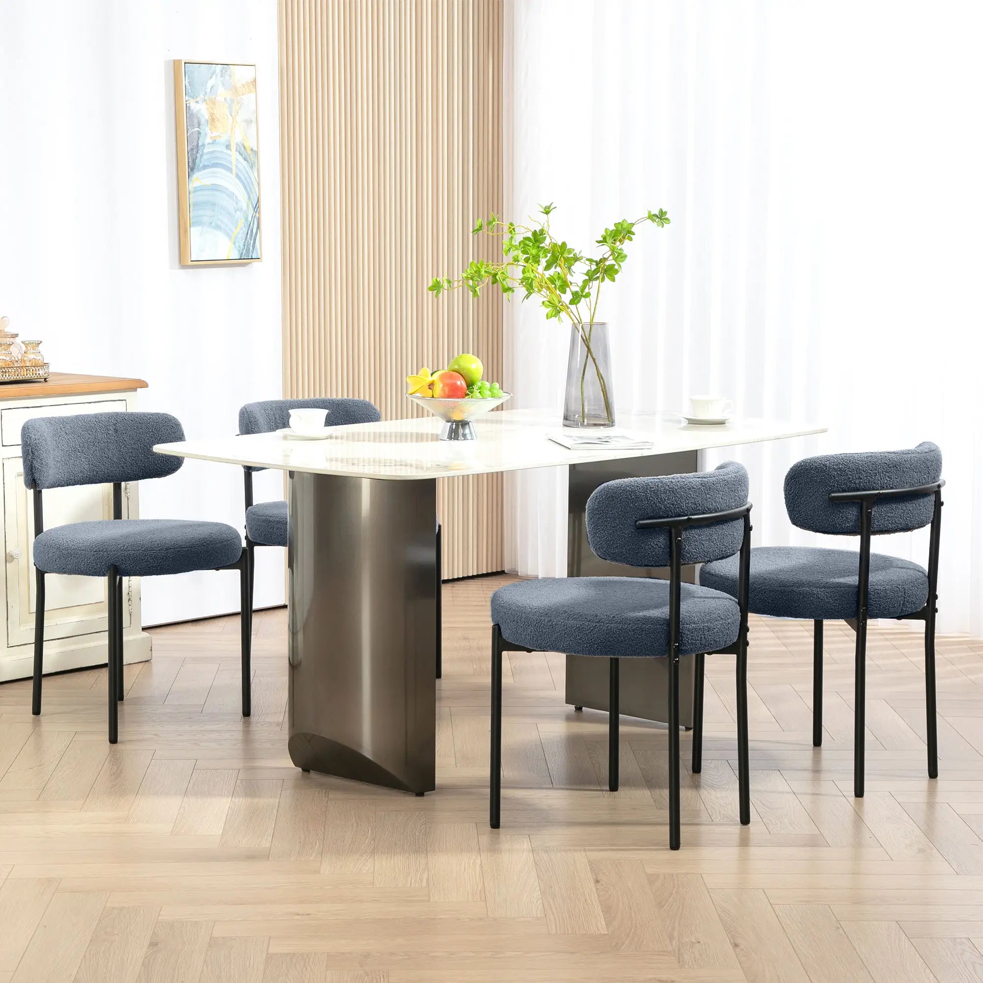 4 Pc Kitchen Chairs, Modern Dining, Berber Fleece Upholstery, Steel Legs, Grey Dining Chairs at Gallery Canada