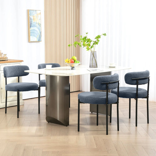 4 Pc Kitchen Chairs, Modern Dining, Berber Fleece Upholstery, Steel Legs, Grey