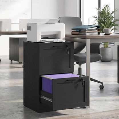 Vertical Filing Cabinet, 2 Drawers, Lock, A4 Letter, Black