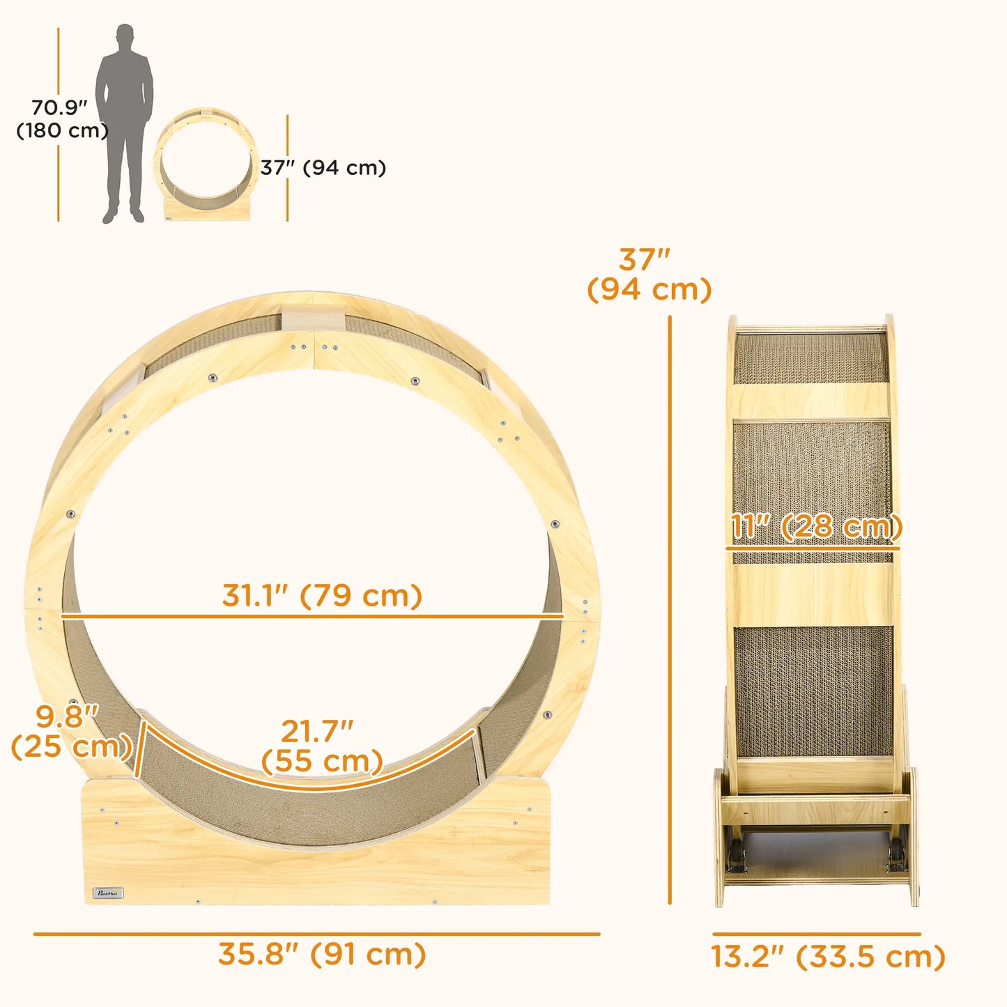 36" Cat Wheel, Indoor, Brake, Scratching Pads, Oak Cat Trees at Gallery Canada