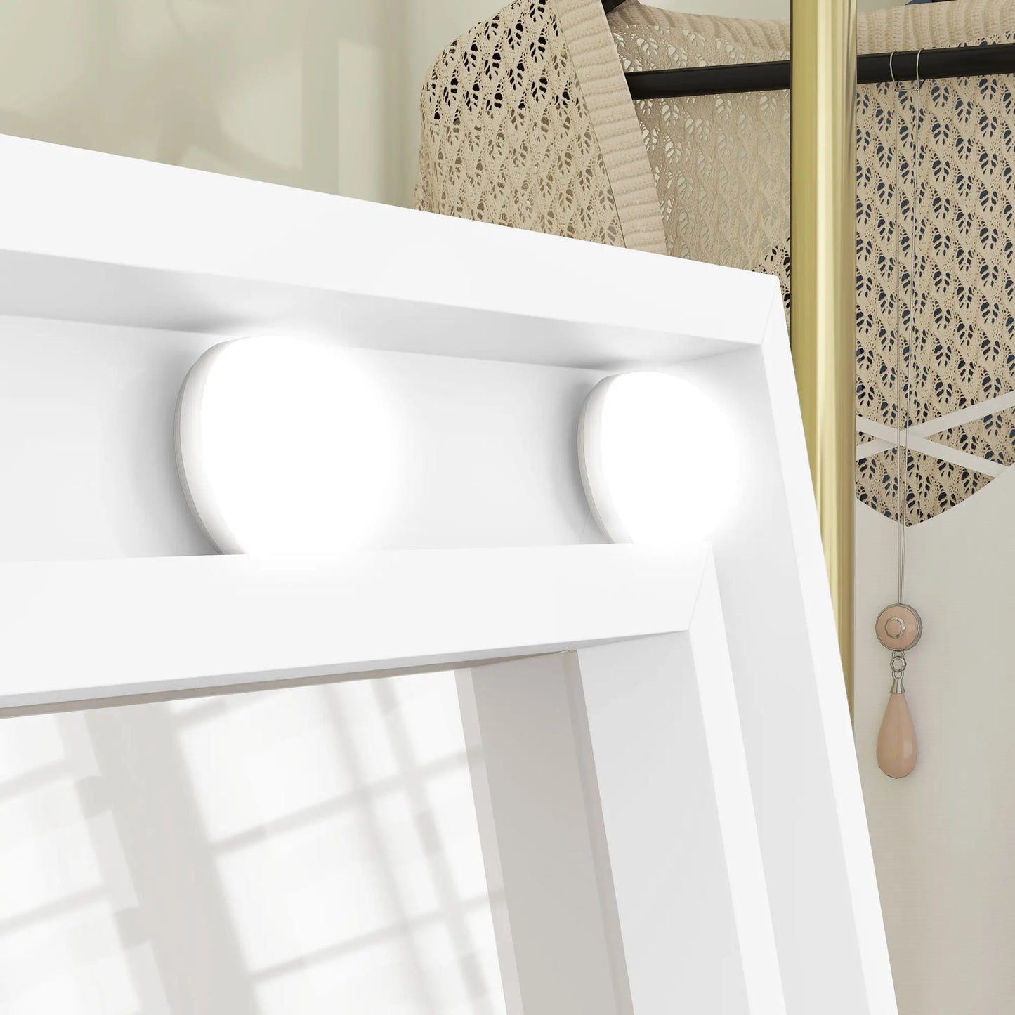 60" x 18" Free Standing Mirror with Lights, Adjustable Angles, White Full Length Mirrors at Gallery Canada