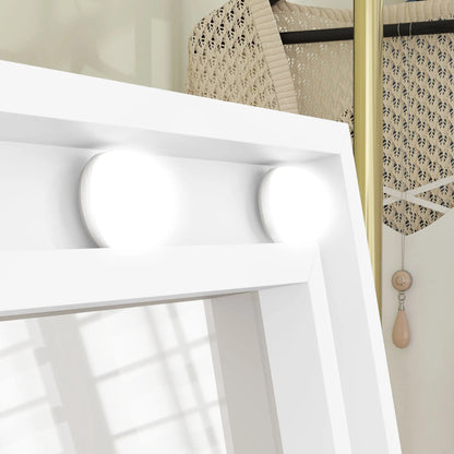 60" x 18" Free Standing Mirror with Lights, Adjustable Angles, White Full Length Mirrors at Gallery Canada