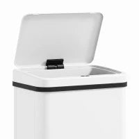 Poubelle automatique de 50 L, couvercle à fermeture douce, acier inoxydable, blanc