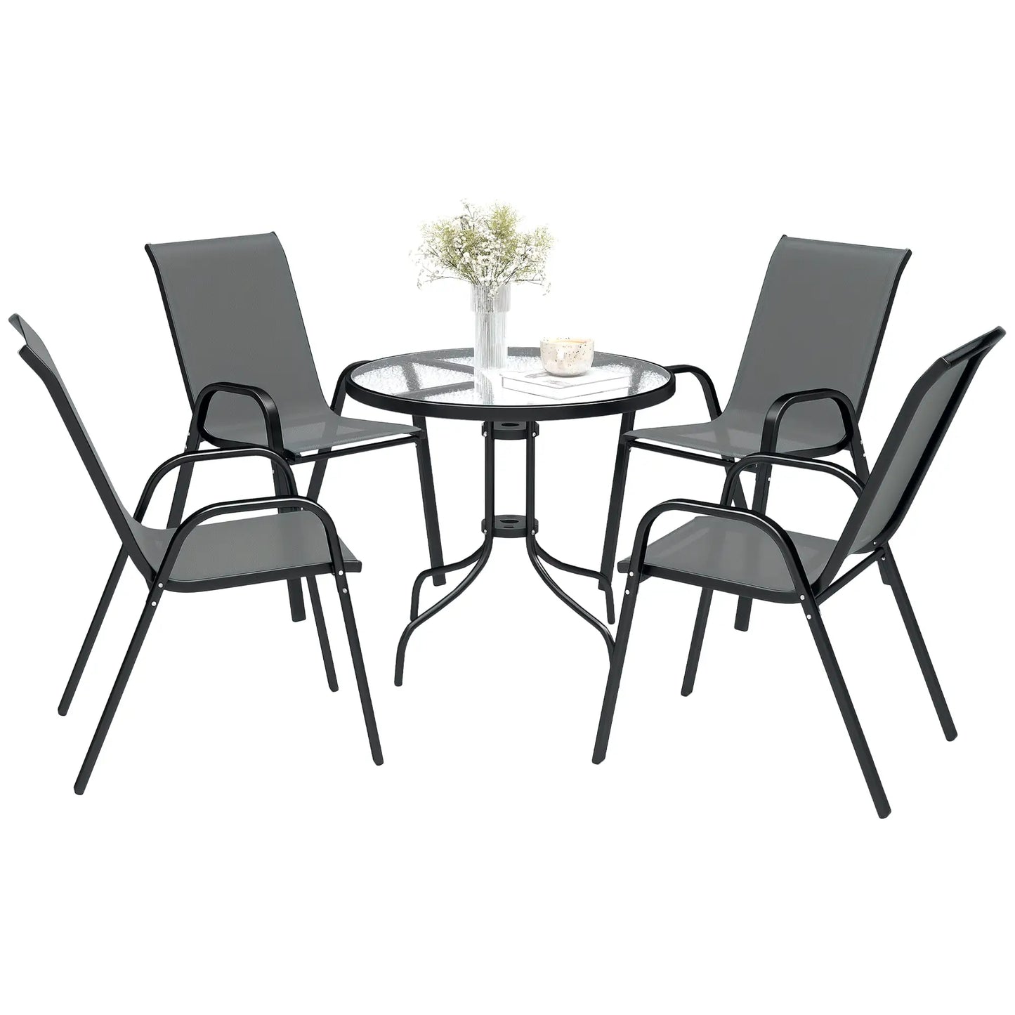 Five-Piece Steel Patio Set, Glass-Top Table, Dark Grey Outdoor Dining Sets at Gallery Canada