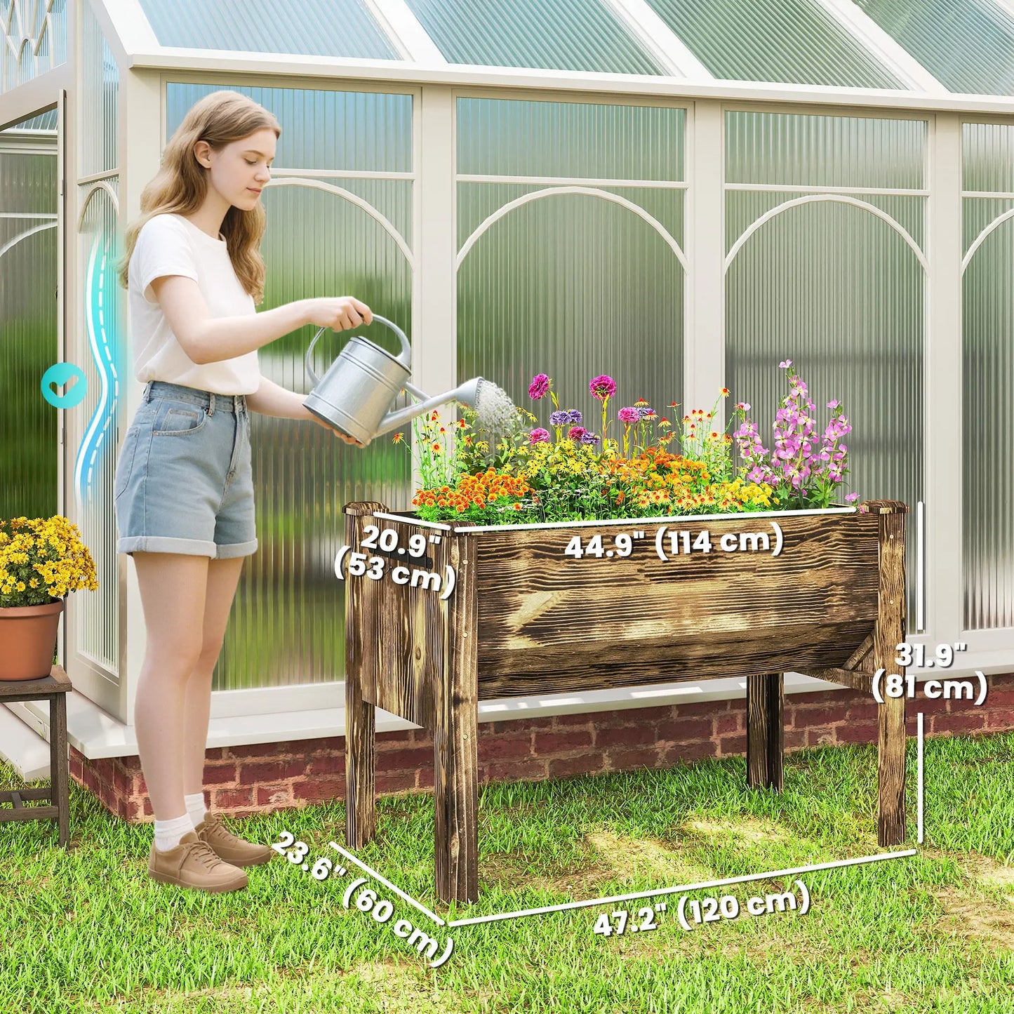 Wooden Raised Garden Plant Stand, 48" x 24" x 32", Carbonized Elevated Garden Beds at Gallery Canada