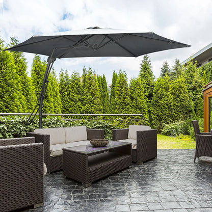 10ft Cantilever Patio Umbrella, Crank Handle, Cross Base, Dark Grey Sun Umbrellas at Gallery Canada