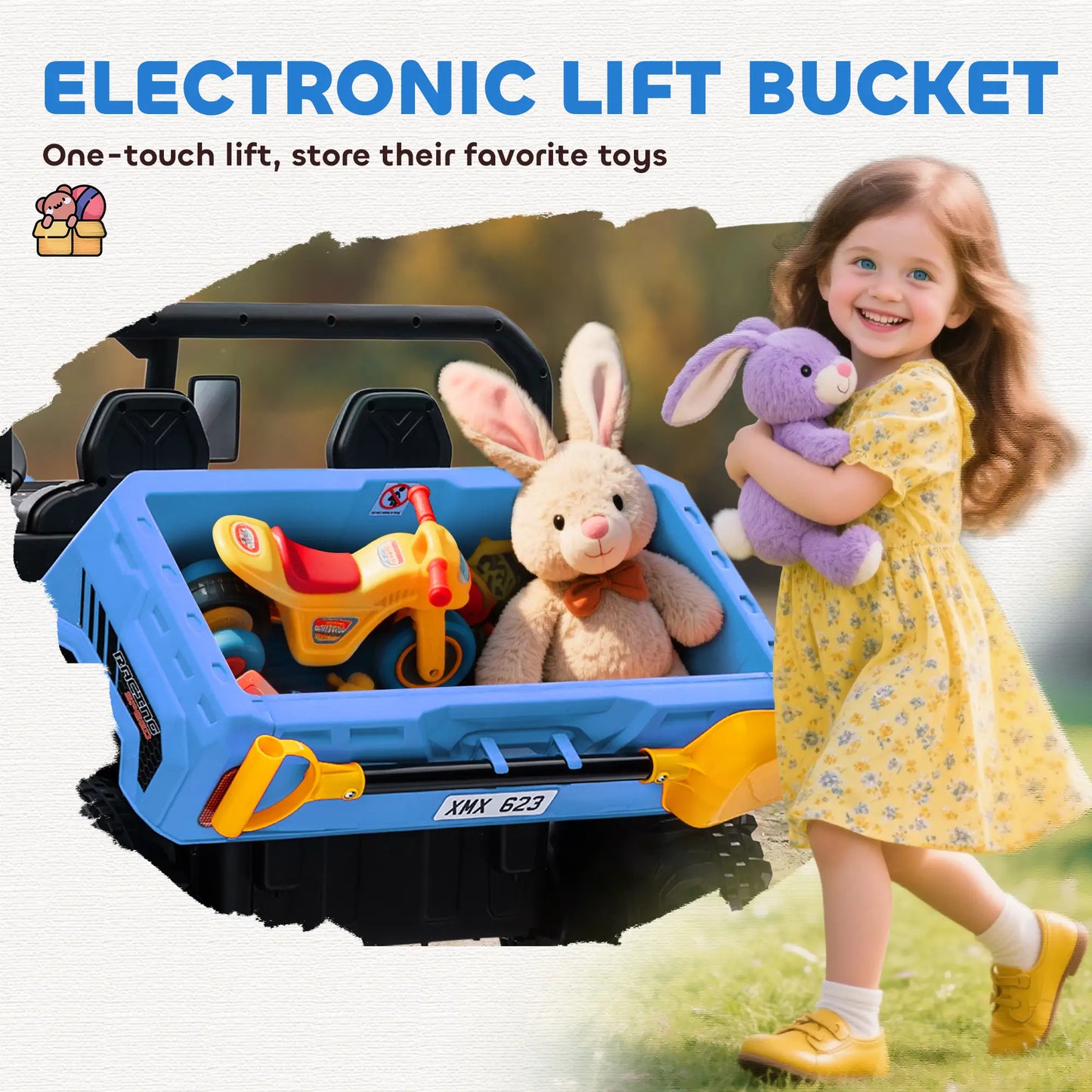 12V Ride on Car, Electric Bucket, Two-Seater, Blue Electric Toy Cars at Gallery Canada