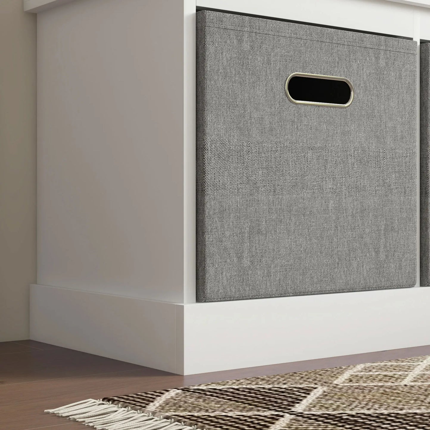 Shoe Storage Bench with Seat, Entryway Bench Seat with Cushion, 3 Fabric Drawers for Hallway, White Shoe Storage Cabinets & Racks at Gallery Canada