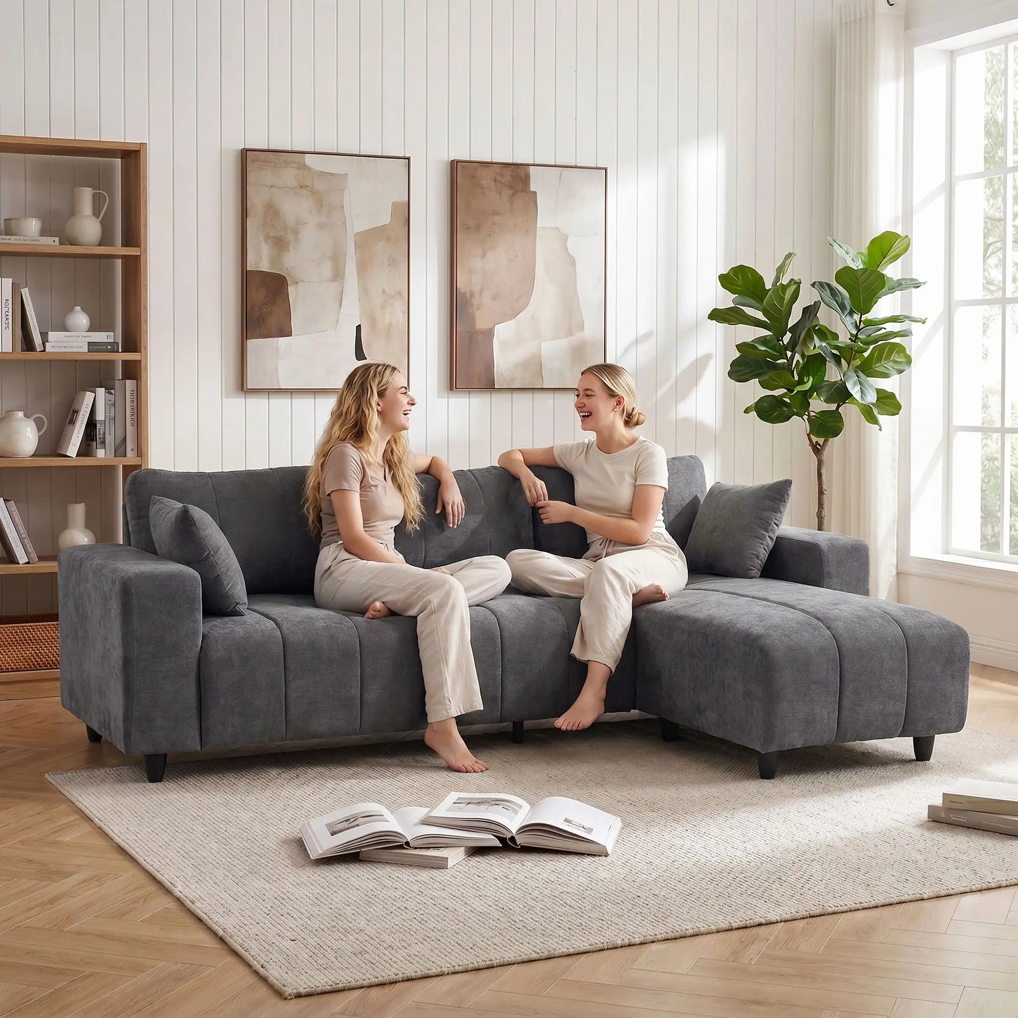 L-Shaped 3-Seater Sectional Sofa With Chaise, Spring Cushion, Grey L Shaped Couchs at Gallery Canada