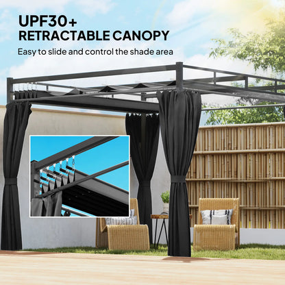 10' x 10' Dark Grey Outdoor Gazebo, Retractable Pergola Canopy With Curtains, Dark Grey Pergolas at Gallery Canada