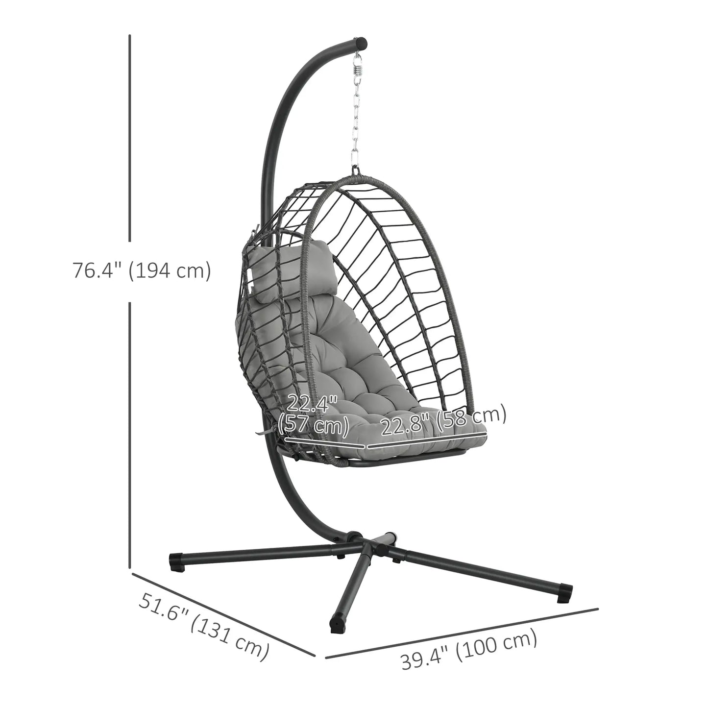 Hanging Egg Chair With Stand, Foldable Wicker Rattan Swing, Light Grey Patio Swings with Stand at Gallery Canada