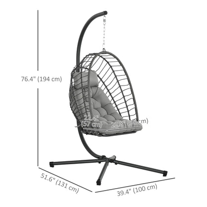 Hanging Egg Chair With Stand, Foldable Wicker Rattan Swing, Light Grey Patio Swings with Stand at Gallery Canada
