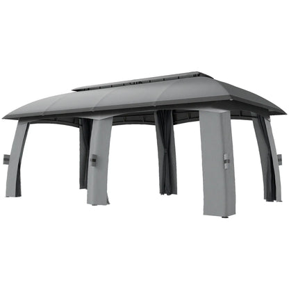 10' x 20' Outdoor Gazebo, Garden Canopy Shelter with Netting, Dark Grey Gazebos at Gallery Canada